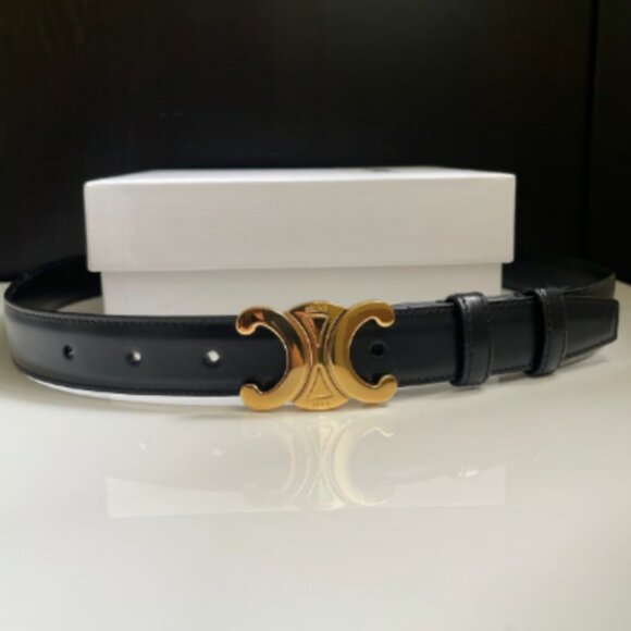 CELINE MEDIUM TRIOMPHE BELT IN TAURILLON LEATHER BLACK 775 USD